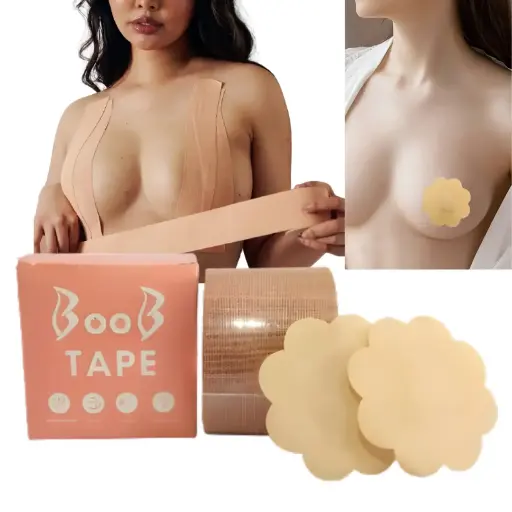Boob Tape Kit: Breast Lifting Tape Roll & 10 Pieces of Nipple Cover