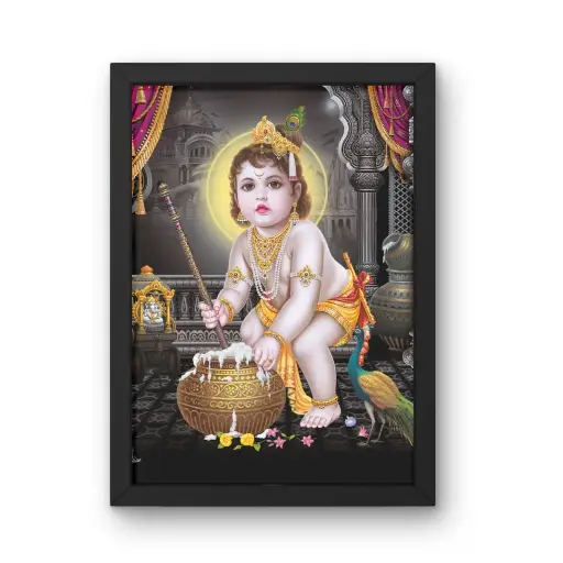 Adorable Bal Krishna Wooden Photo Frame