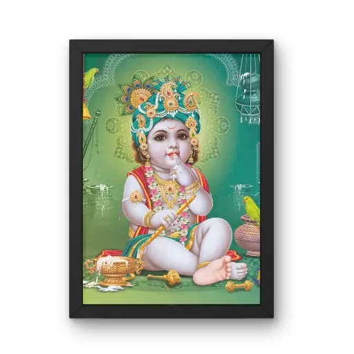 Bal Krishna Wooden Photo Frame (Black) 